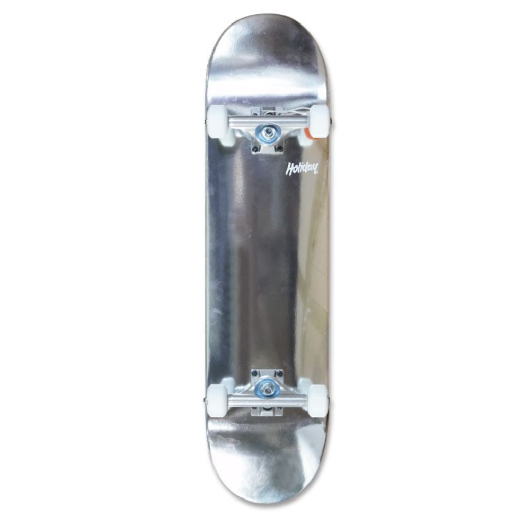 HOLIDAY SUNDAY BEST 8.0" FOIL SILVER COMPLETE SKATEBOARD WITH FREE SHIPPING IN AUSTRALIA